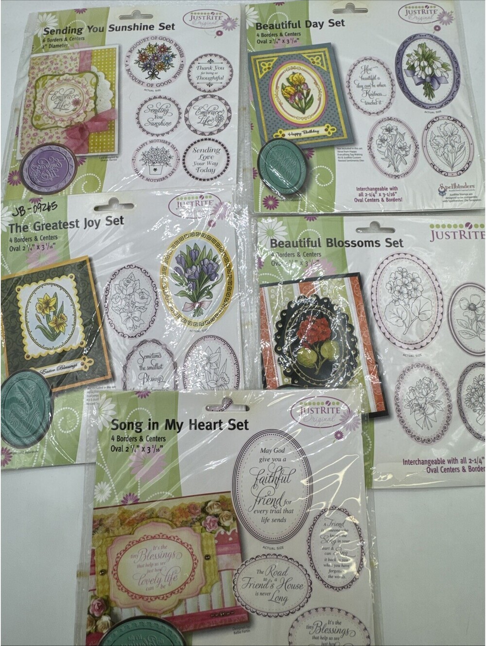 Lot Of 5 Just Rite Rubber Stampers Sets Flowers, Love, Sunshine Joyful Sayings